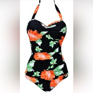 Summer Mae 50s Retro Vintage One Piece Pin Up Monokinis Swimsuit, X-Large